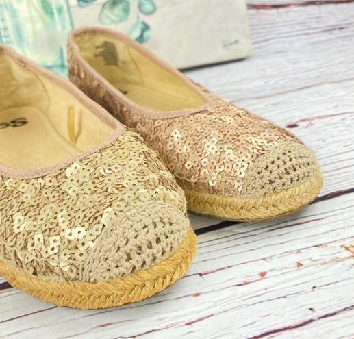 SO  Round Toe Ballet Flats Sequin Espadrille Blush Gold Size 8