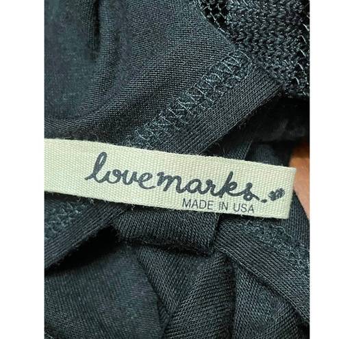 Love Marks Womens Blouse Black Short Sleeve Scoop Neck Stretch Knit Sheer USA S