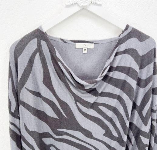 Natori  Grey Zebra Animal Print Cowl Neck Sweater Tunic Medium M