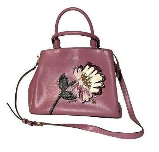 DKNY  Pink Satchel Floral Applique Rhinestones and Studs