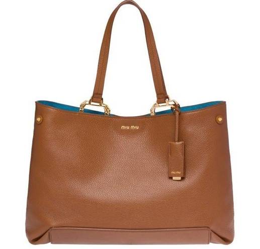 Miu Miu  Cognac Brown Gold Leather Satchel