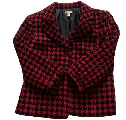 Houndstooth Semantiks Jacket Red Black  3/4 Sleeve Career Blazer Size 8 Petite