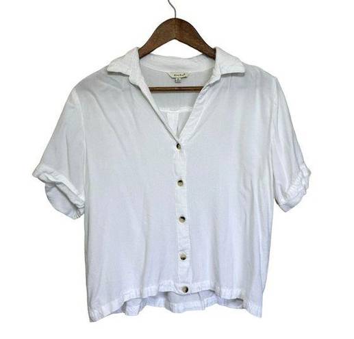 Sim & Sam  Cropped Button Up Blouse Womens XL White Rayon Minimalist Neutral Boho