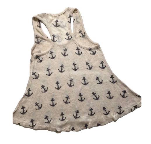 Vintage Havana  Tan/Black Anchor Design Print Racerback Knit Top Tank Sz S