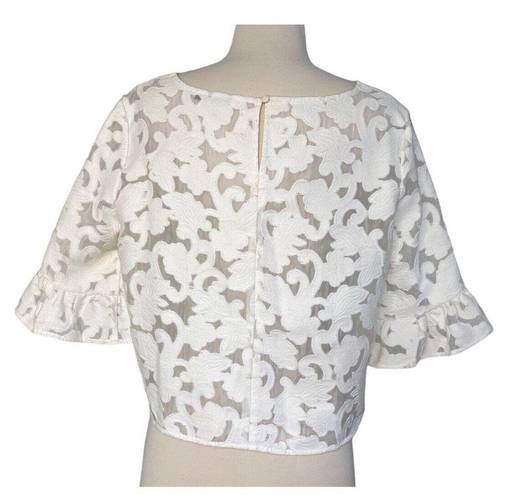 Rebecca Minkoff  ISABELLA LACE EMBROIDERED RUFFLED WHITE BOXY BLOUSE TOP SIZE L