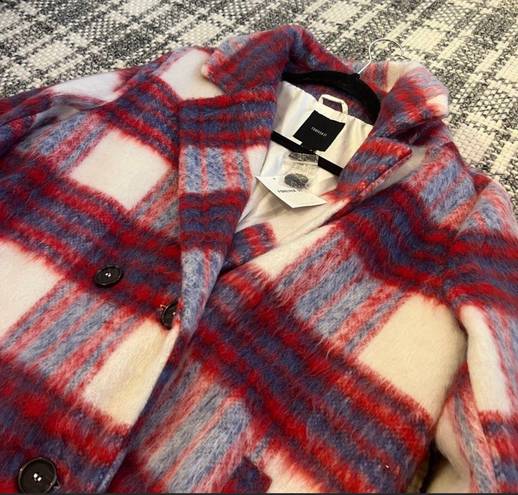 Forever 21 Red White Blue Plaid Double-Breasted Coat Jacket