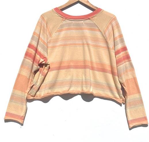 We The Free FREE PEOPLE x  Women’s Orange and Yellow Cropped Long Sleeve Baja T