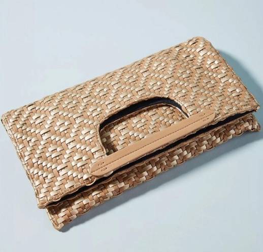 Anthropologie Deux Lux Cara Foldover Braided Tan Metallic Woven Clutch