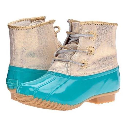 Jack Rogers  Chloe Teal & Gold Waterproof Duck Rain Boots