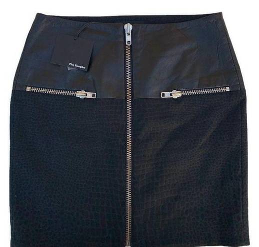 The Kooples  Crocodile Jacquard Black Faux Leather Zipper Mini Skirt XS NWT