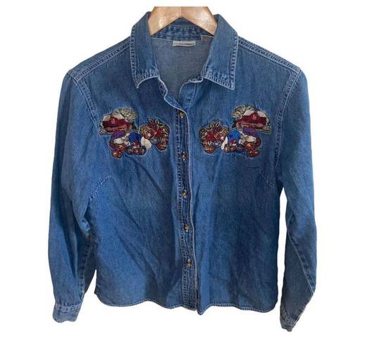 Cabin creek Vintage  cat embroidered patch jean long sleeve