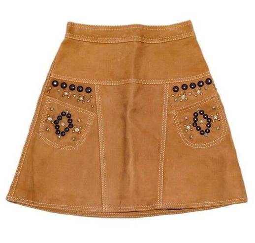 Coach  High Waist Lamb Suede A-Line Skirt Embellished Rodeo Made In Italy 2