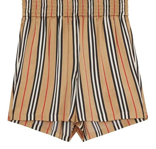 Burberry New  Icon Striped Silk Shorts