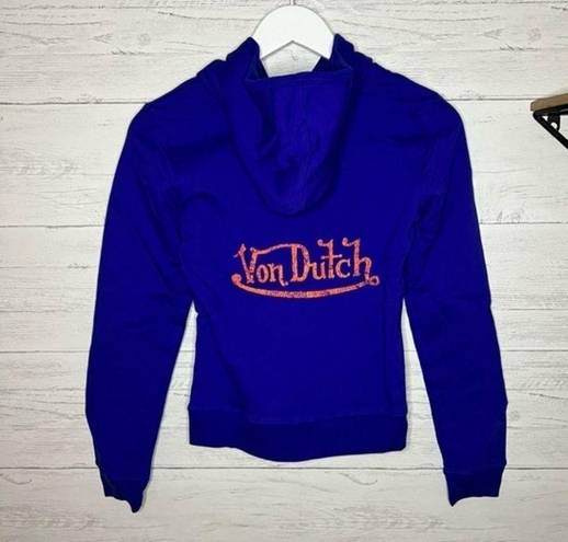 Von Dutch Zip Up Blue Hoodie with Orange Logo Signature Size Small