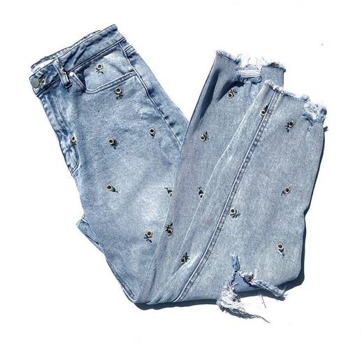 Daisy TINSEL Women’s High Rise Tapered Distressed  Embroidered Jeans size 28