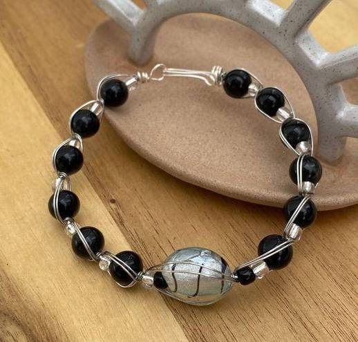 Onyx Handcrafted  Glass Bead Wire Wrapped Bracelet