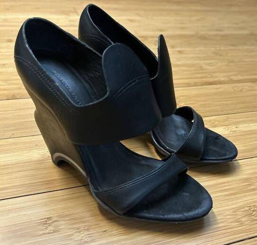 ALLSAINTS  Spitalfield Womens 36 US 5.5 Black Wood Wedge Heel Shoe Sandal Leather