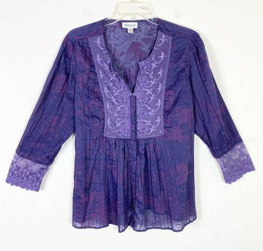 Coldwater Creek Vintage  Purple Lace Embroidered Whimsygoth Blouse Size PL