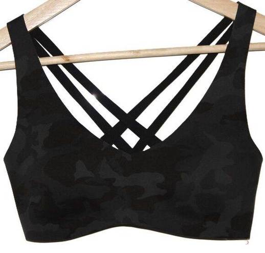 Lululemon Womens  Light Strides Black Gray Camo Strappy Sports Bra Size 6 NWOT