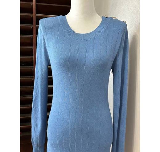 L'Agence  Womens Sweater Dress Blue Stretch Jewel Neck Long Sleeve Ribbed S New