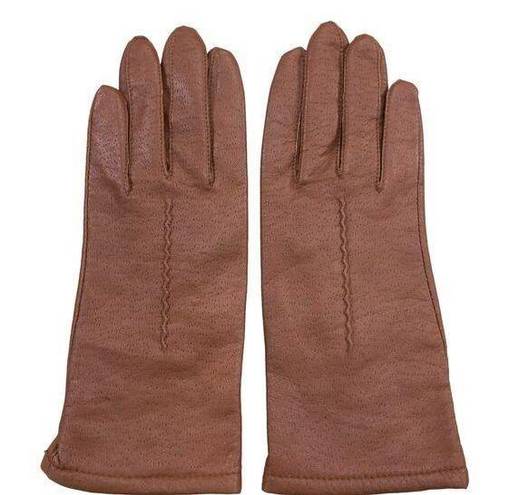 Fownes Womens Size 7 Brown Genuine Leather Acrylic Lined Gloves Vintage