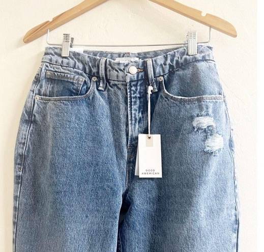 Good American Women's 90s Mom Jeans Size 6/28 Straight Leg Denim Ripped Knee NWT