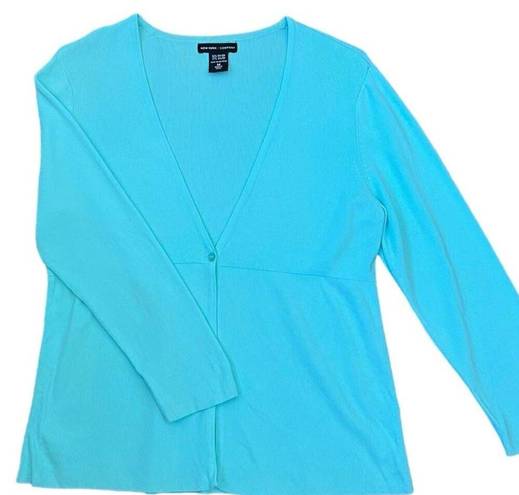 Krass&co Vintage NY& Cardigan Turquoise One Button Long Sleeves Women 90s/Y2K