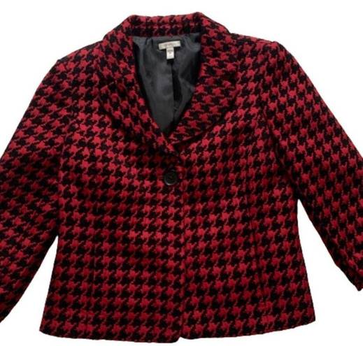 Houndstooth Semantiks Jacket Red Black  3/4 Sleeve Career Blazer Size 8 Petite