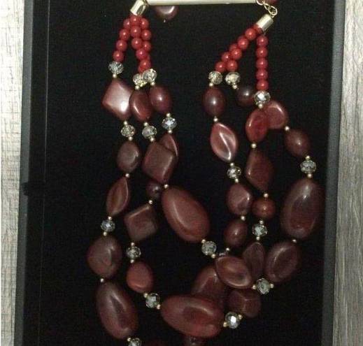 Sophia& Kate Sophia And Kate Pierced Earrings Necklace Statement Chunky Acrylic Deep Red