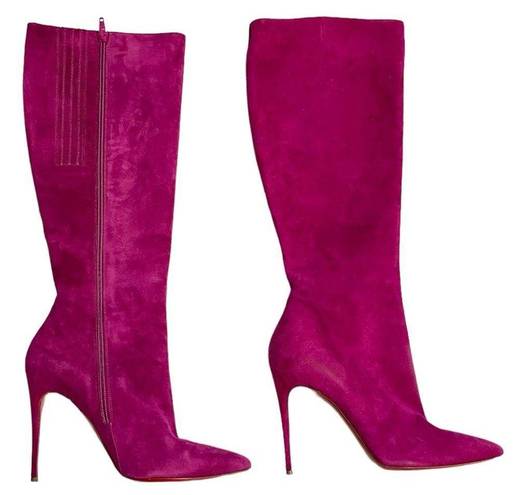 Christian Louboutin  Suede Magenta Pointed Toe Mid Calf Boots Size 39.5