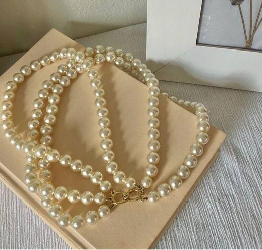 American Vintage Vintage “Morgana” Gold Hook Clasp Three Strand Pearl Necklace Chunky Statement