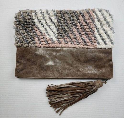 Anthropologie  Jasper & Jeera Metallic Leather Cotton Blend Large Pouch Tassel