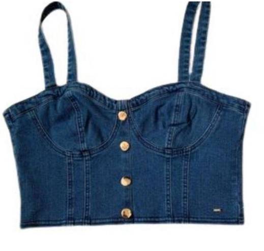 Guess NWT  Denim Bustier Corset Tank 90s Supermodel Bardot Coquette Crop Top sz L