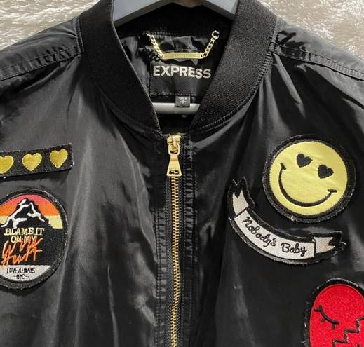 EXPRESS Black Bomber Jacket w/ patches Size M (Like New)