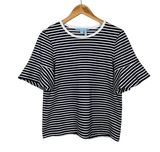 Draper James Navy Blue Stripe Ruffle Short SleeveT Shirt Small