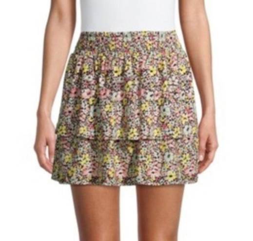 No Bo  Yellow Floral Ruffle Smocked Mini Skirt