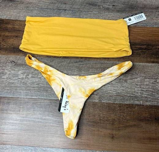 Daisy NWT Dippin 's Honey Marble Tie Dye Bikini Bandeau Thong Golden Yellow XL