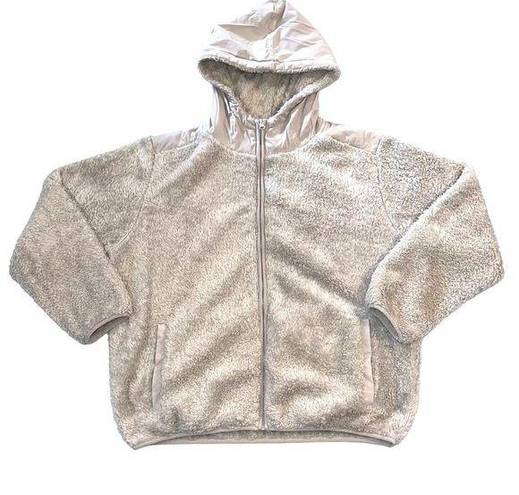 Zyia Active Womens Sherpa Jacket Fleece Athletic Full Zip Gray Hooded Medium