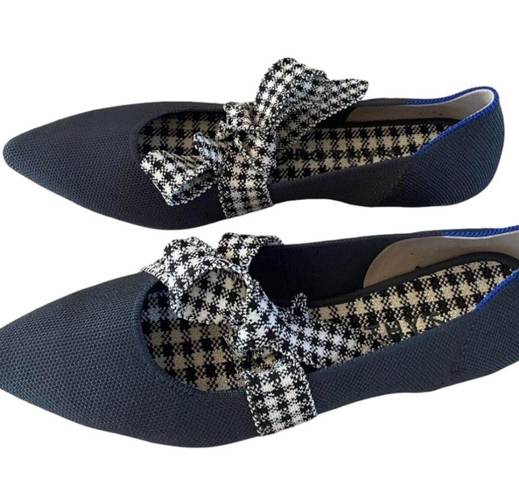 Rothy's Rothy’s charcoal blu gingham black& white bow detail pointed flats 9.5 gorgeous