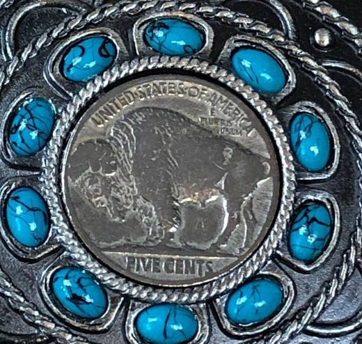 Buffalo Nickel Turquoise Silver Plated Belt Buckle Western Cowboy Cowgirl