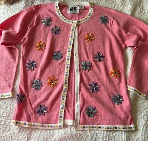 Daisy VINTAGE STORYBOOK KNITS Sequin flower  cardigan sweater SIZE SMALL BRATZ