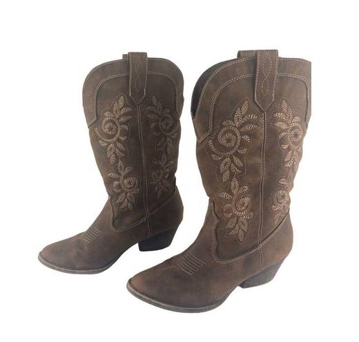 Rampage  Ram-Vida 429105 Womens Mid Shaft Brown Western Cowgirl Boots Sz 7M Rodeo