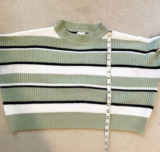 Princess Polly Alton Striped Oversized Cropped Knit Sweater in Sage Green