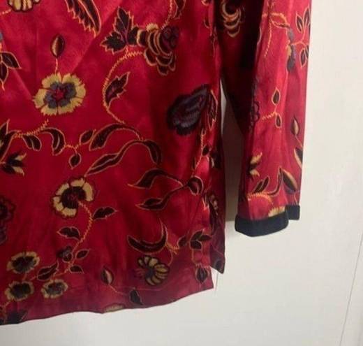 Jaclyn Smith red floral long sleeve pajama set, oriental, lightweight
