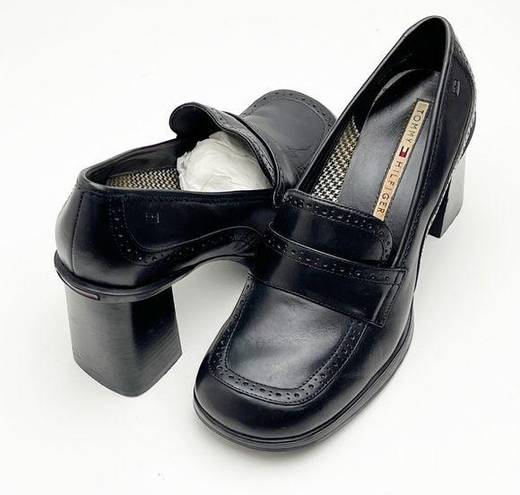 Tommy Hilfiger  Black Leather Y2K Chunky Loafer Heels, Size 8