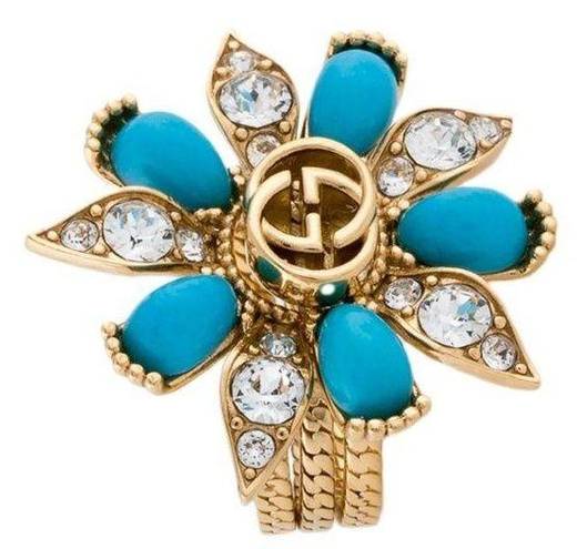 Gucci  Interlocking G Turquoise and Crystal Floral Ring