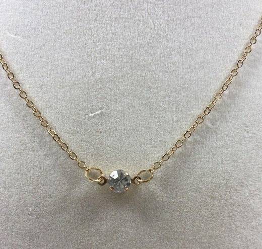 Solitaire Gold Tone Faux Diamond Necklace Classic 