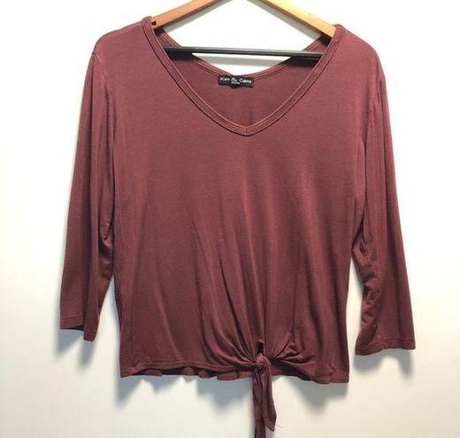 Kim And Cami  Tie Front 3/4 Sleeve Tee Maroon medium