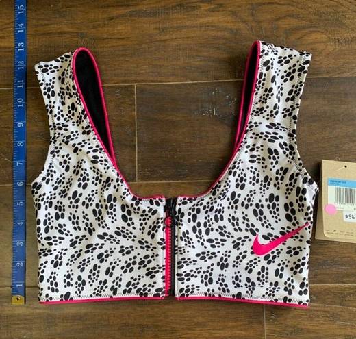 Nike Bikini Top Swimsuit Zipper Crop Party Dots Black White Hot Pink M $56 NEW