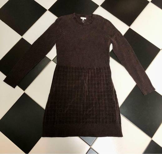 Rebecca Taylor NWT  Long Sleeve Knee Length Textured Velvet Dress Chocolate sz L